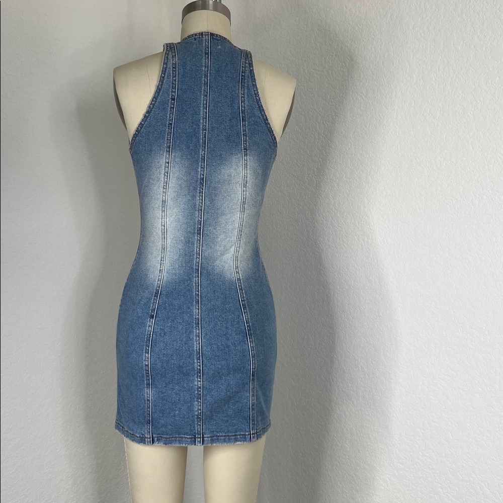 REVICE Light Blue Denim Dress with Front Zipper - Picture 7 of 12